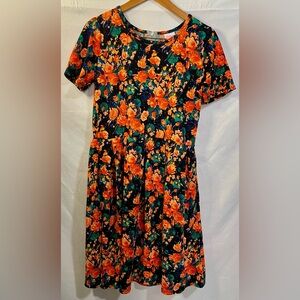 LuLaRoe Orange and Green Ruffled Mini Sundress